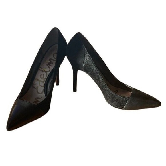 Sam Edelman Desiree Calf  Hair Black Leather Pointed Toe Pumps, Women's Size 9 M - Picture 12 of 12